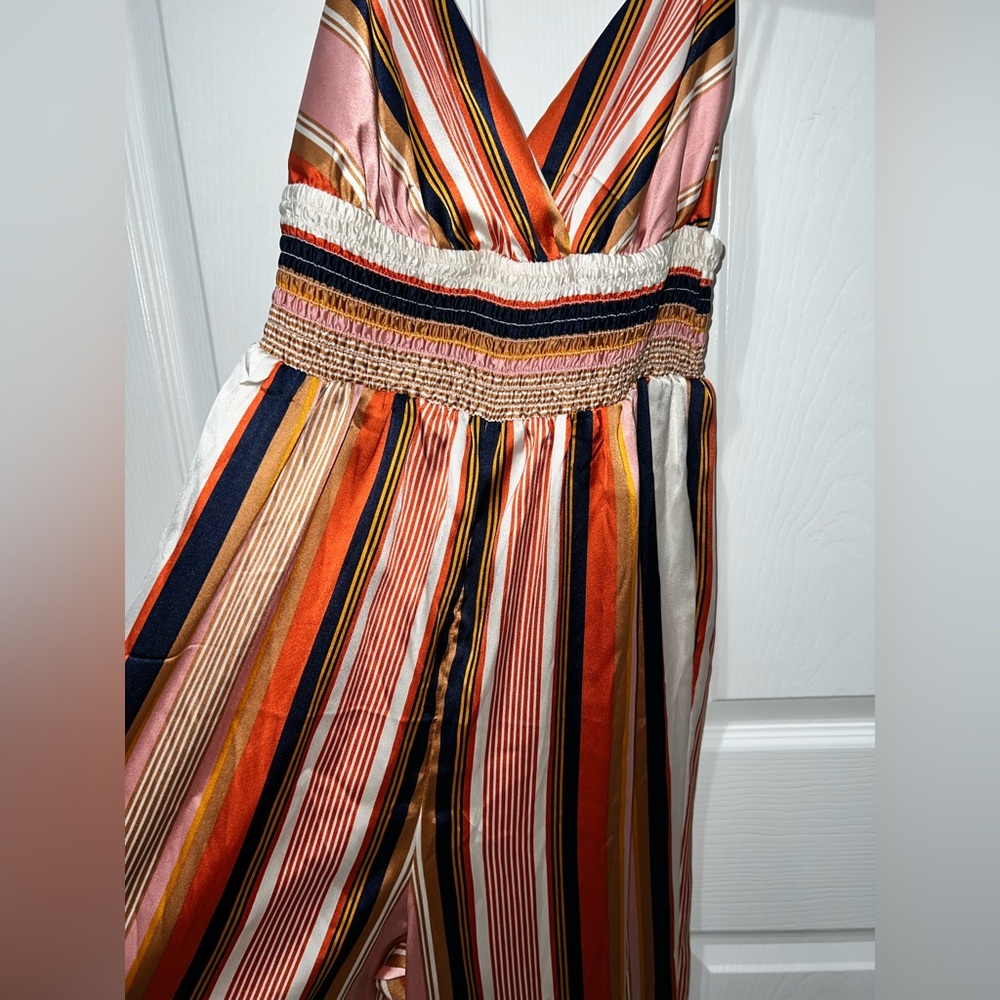 Striped V-Neck Multi-Color Maxi Romper